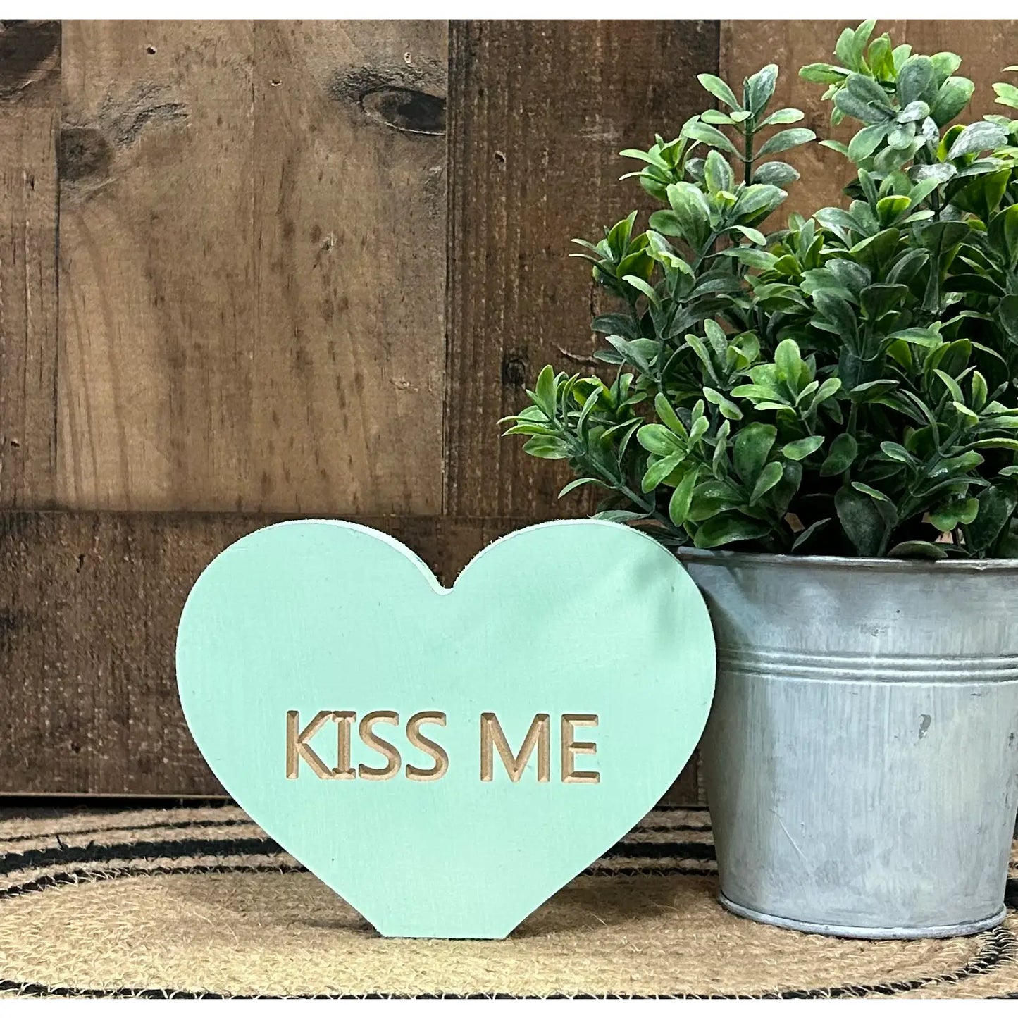 Primitive Wood KISS ME Carved Valentine’s Heart