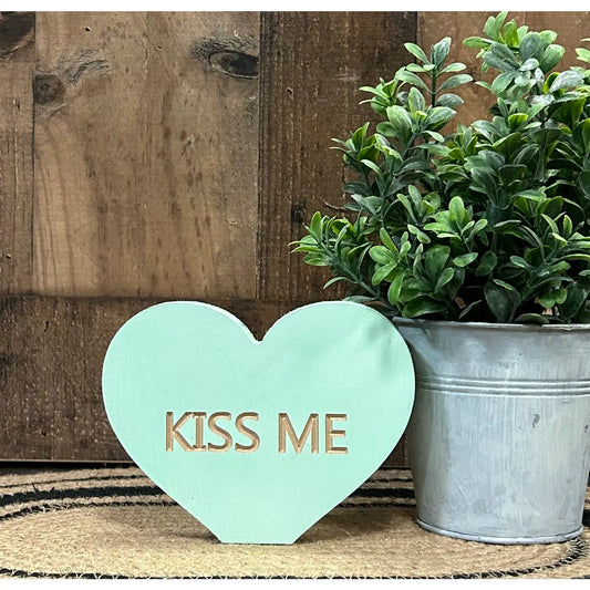 Primitive Wood KISS ME Carved Valentine’s Heart