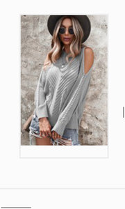 Gray Cold Shoulder Sweater