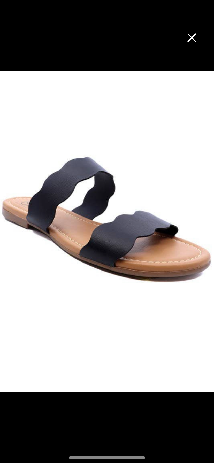 Black Scalloped Edge Two Strap Sandal