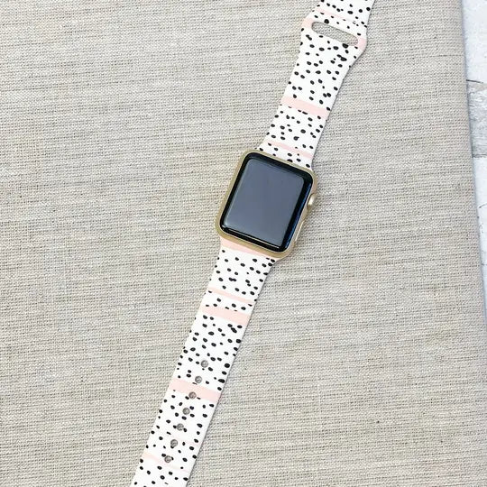 Pink & Black Spotted Printed Silicone Smart Watch Band - M/L
