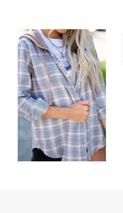 Gray Drawstring Hooded Plaid Lightweight Jacket