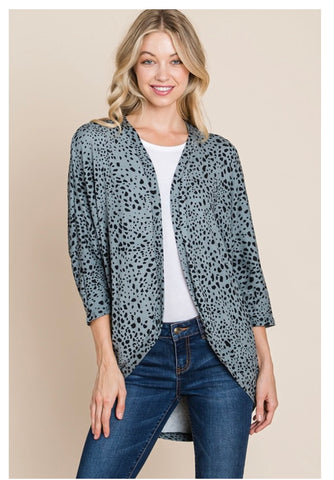 Leopard Print Dolman Sleeve Cardigan Teal