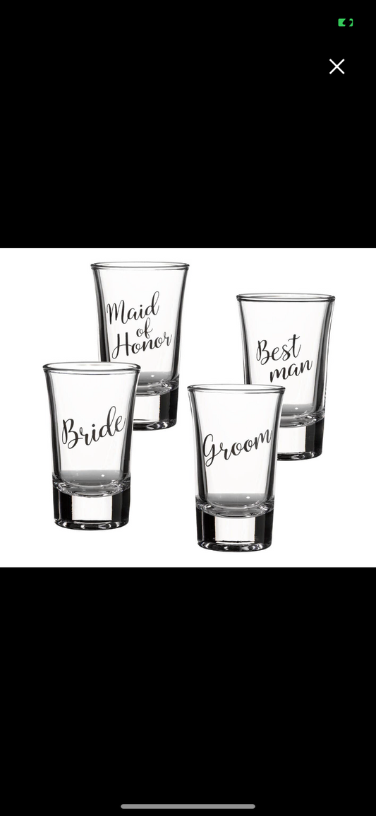 Bride, Groom, Maid of Honor & Best Man Shot Glasses