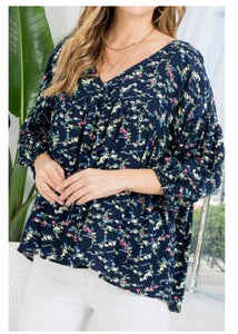 Busy Floral Navy Blouse