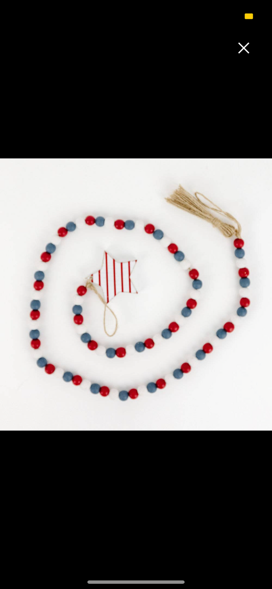 Red White & Blue Wooden Bean Garland