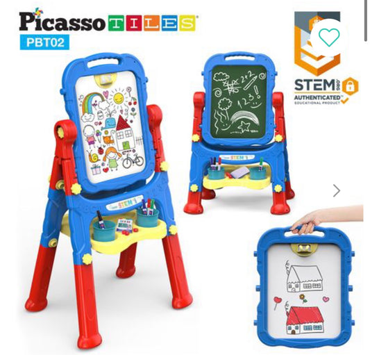 Picasso Tiles All-in-one Kids Art Easel Drawing Board, Chalkboard & Whiteboard With Art Accessories