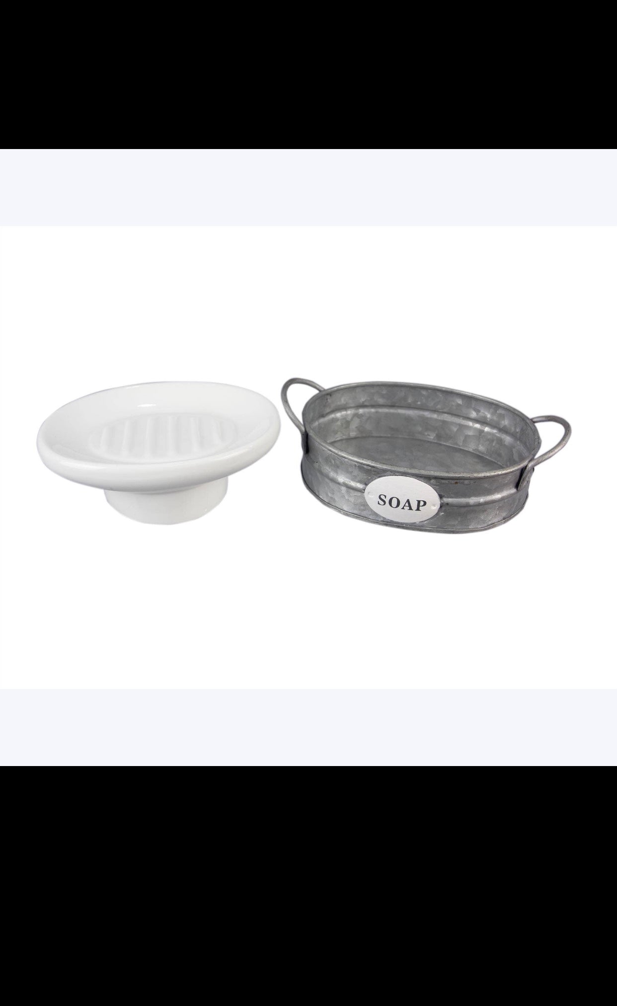 Ceramic Soap Dish w/ Tin Basket