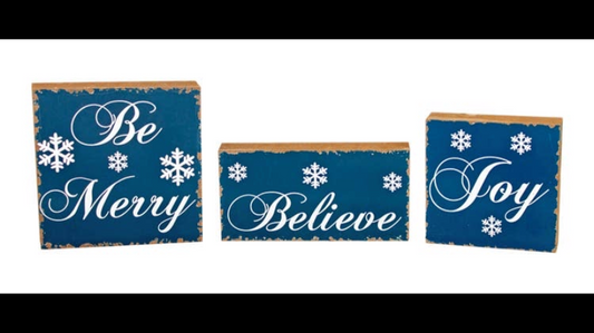 Blue Winter Christmas Wood Block 3 Assorted