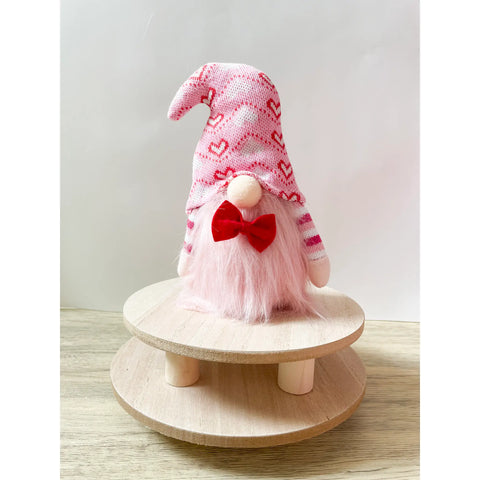 Valentine Gnome-Pink Heart Hat with Red Bowtie