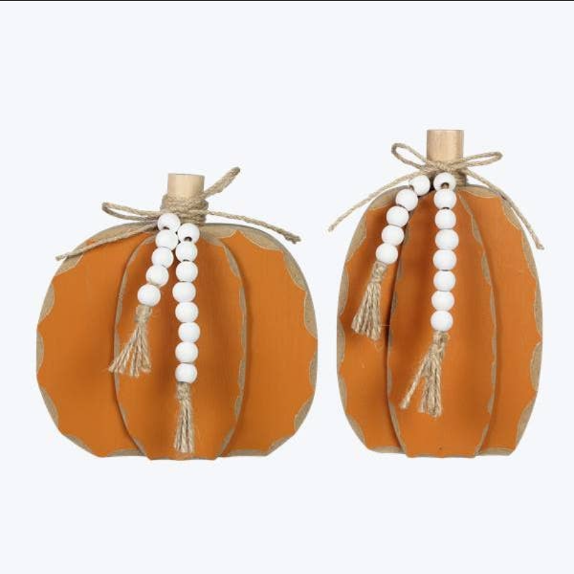 Wood Carved Pumpkins w/ Beads