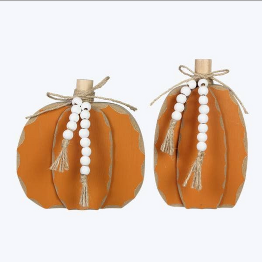 Wood Carved Pumpkins w/ Beads