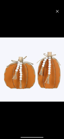Wood Carved Pumpkins w/ Beads (2 Assorted Styles)