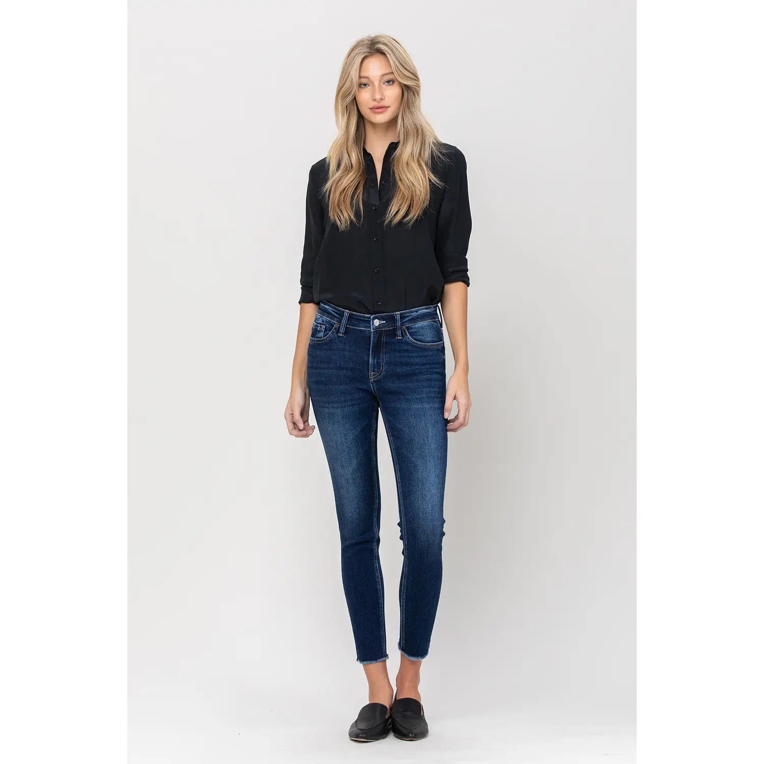 MID RISE RAW HEM CROP SKINNY JEANS
