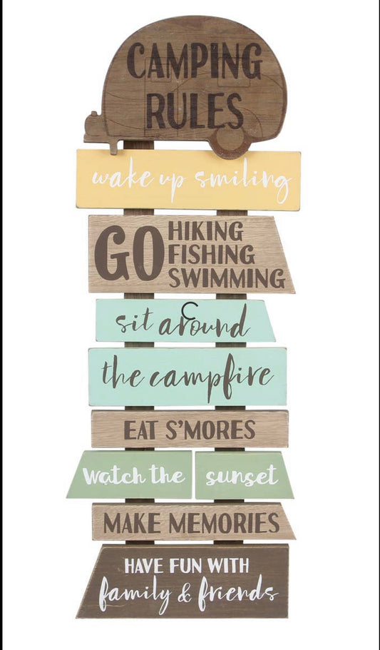 Camping Rules Hanging Slat Board