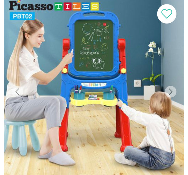 Picasso Tiles All-in-one Kids Art Easel Drawing Board, Chalkboard & Whiteboard With Art Accessories