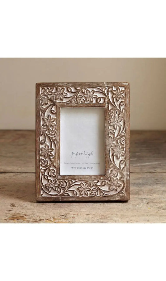 4 X 6 Carved Floral Wooden Photo Frame