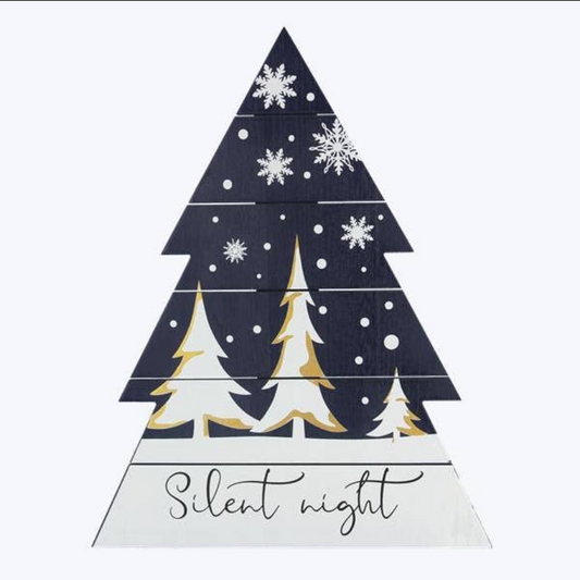 Silent Night Wood Christmas Tree Wall Sign