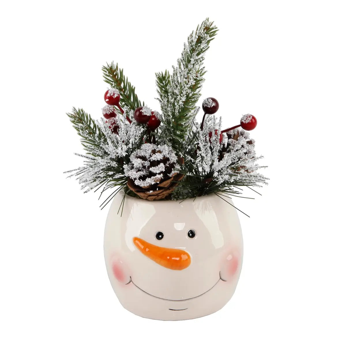 Christmas Arrangement in Ceramic Snowman Pot