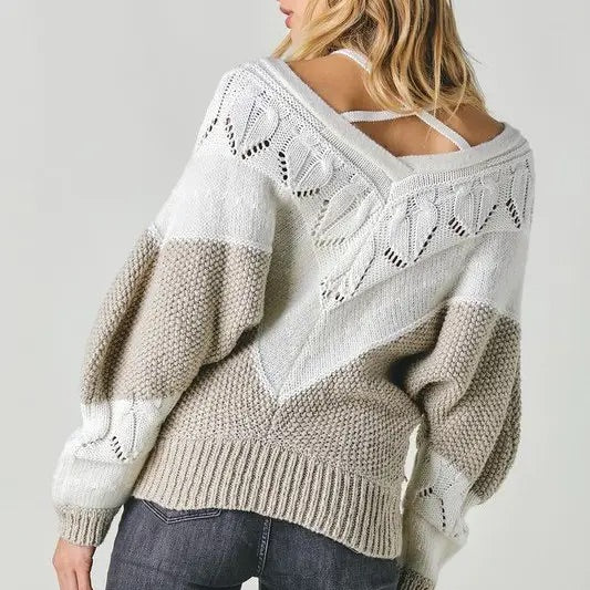 V Neck Sweater criss cross back