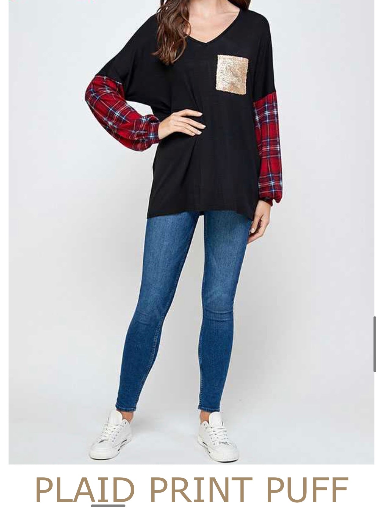 Plaid Long Puff Sleeve