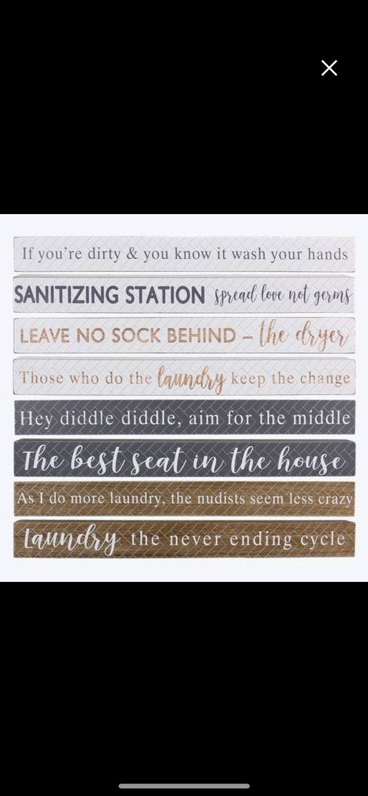 Wood Block Laundry/Bath Sign (8 assorted)