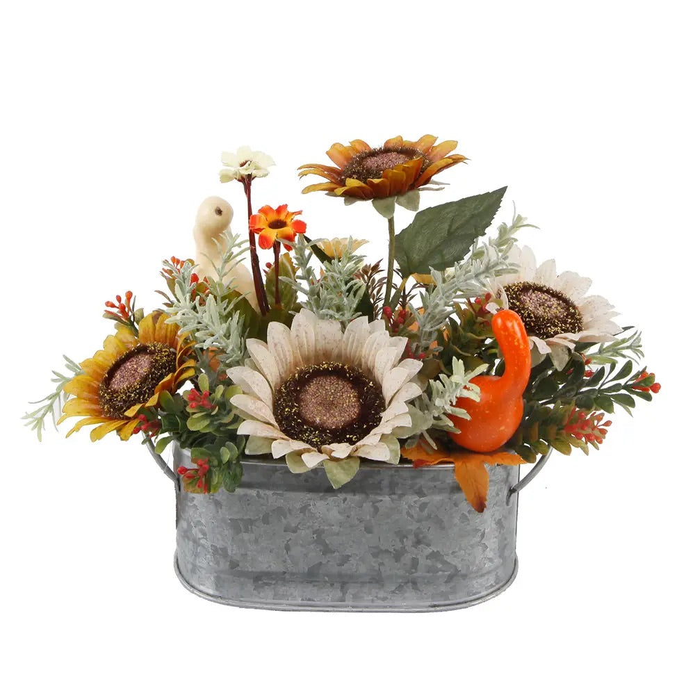 10" Sunflowers and Pumpkins Mix in Tin
