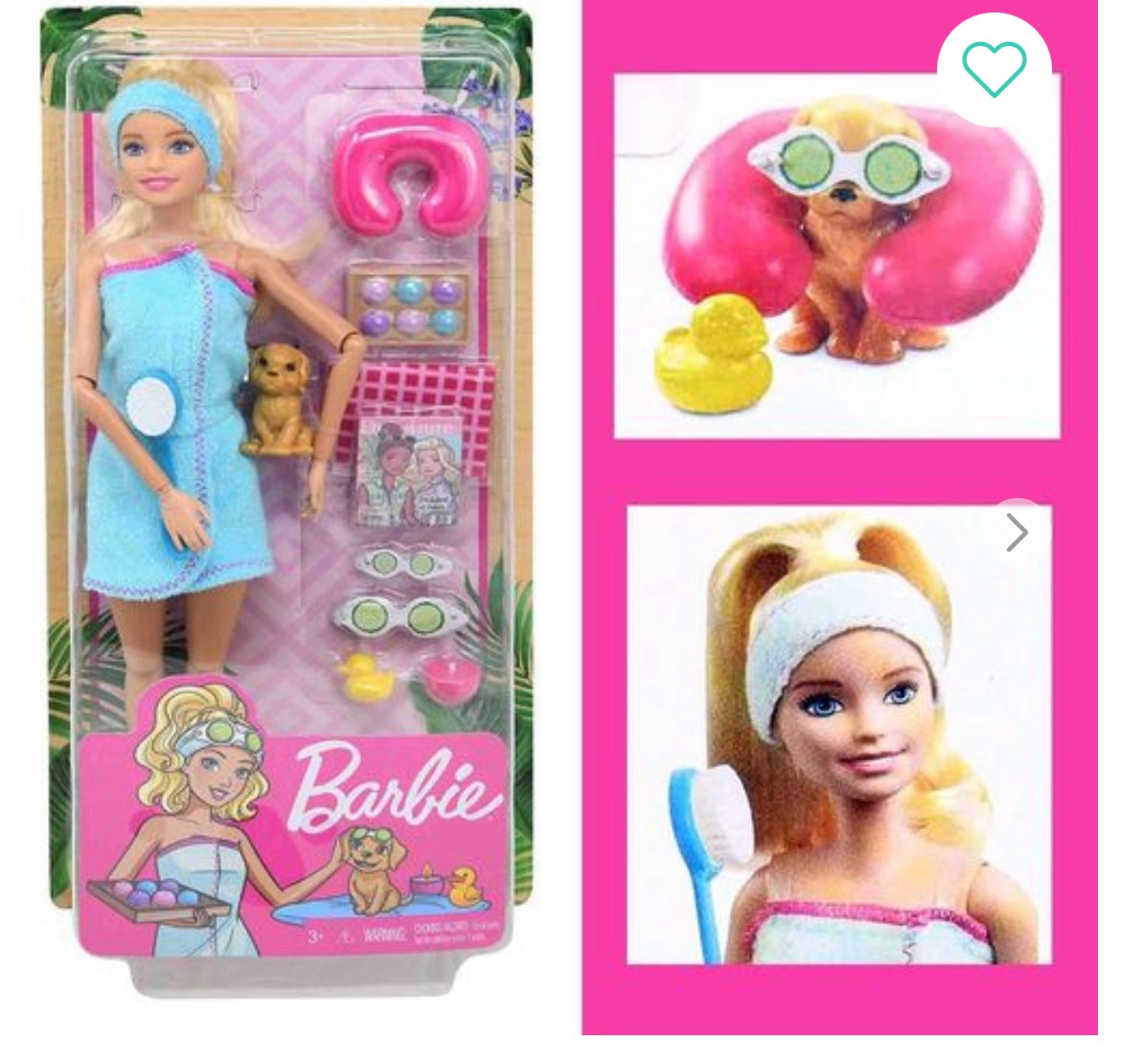 Mattel Barbie Spa Doll, Blonde, with Puppy and 9 Accessories