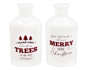 White Glass Christmas Jars ( 2 Assorted )