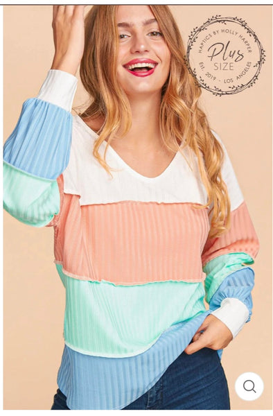 Ribbed Multi Color Block Long Sleeve