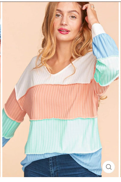 Ribbed Multi Color Block Long Sleeve