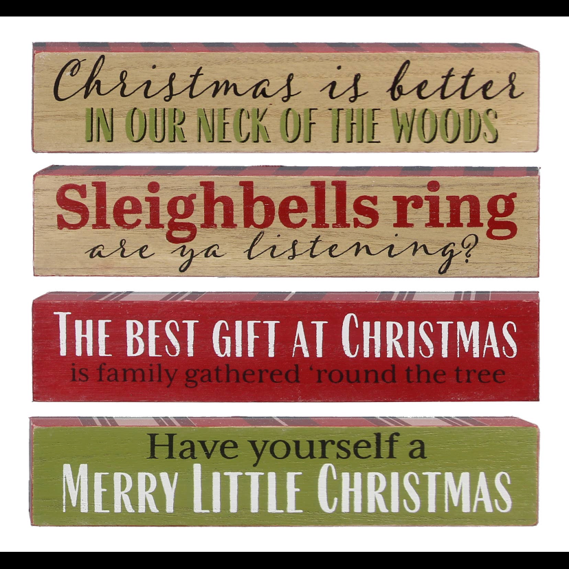 Mini Wood Block Christmas Sign 4 Assorted