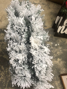 84” White Flocked Garland w/ frosted Pinecones