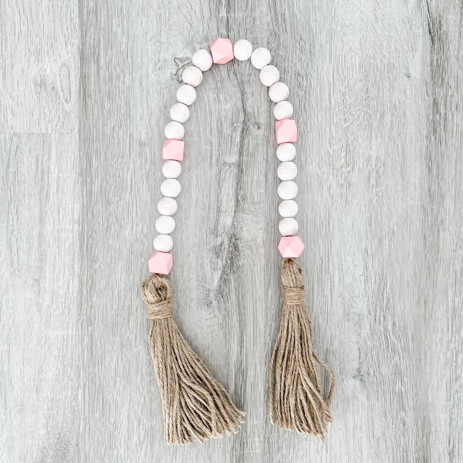 Bead Strand - Long Pink/White Distressed