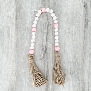 Bead Strand - Long Pink/White Distressed