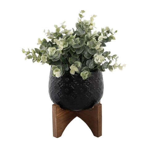 Eucalyptus in 5" Matte Black Indian Ceramic Pot